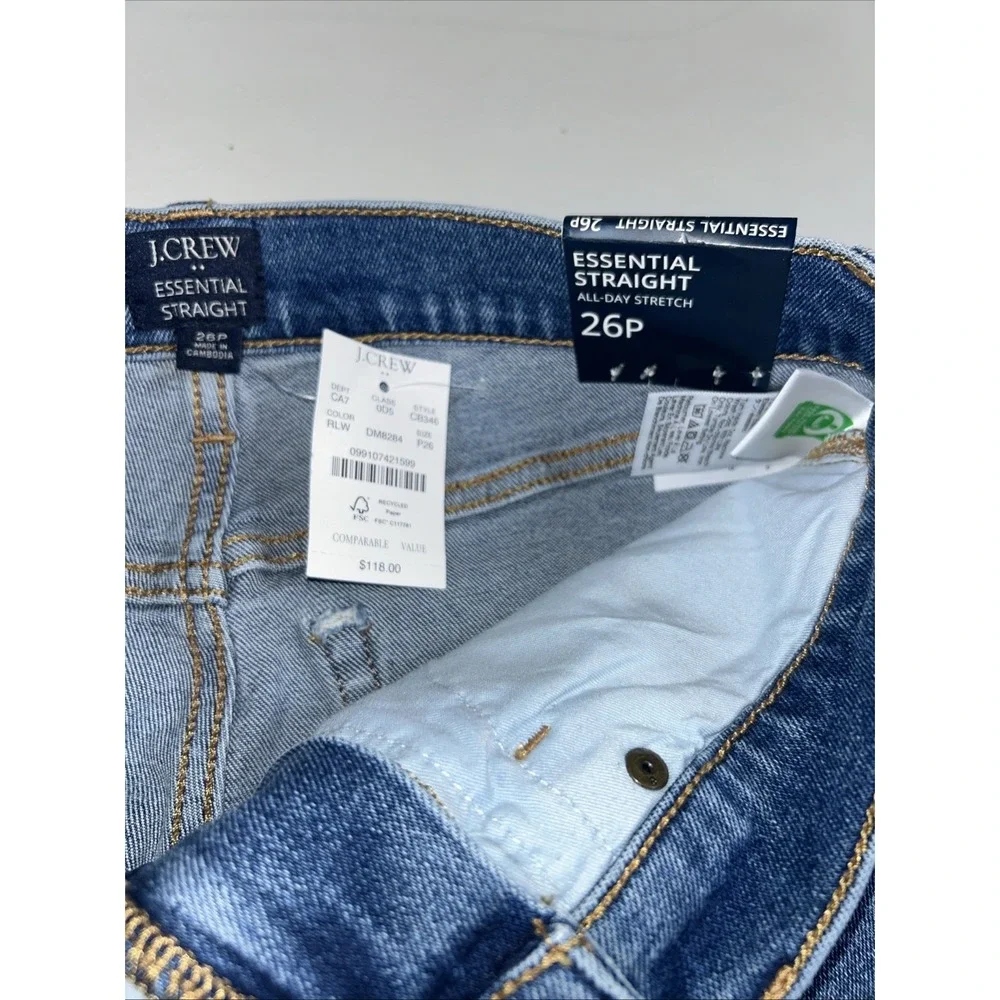 NWT J Crew Essential Straight All Day Stretch Women 26P Frayed Raw Hem Jean $118